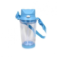 Бутылка для воды, пластиковая с ремешком, голубая, 310 мл